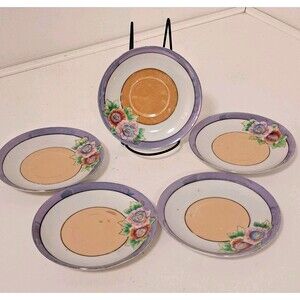 Vintage Japanese Iridescent Lusterware Mid-Century Art Deco Saucers Of 5
